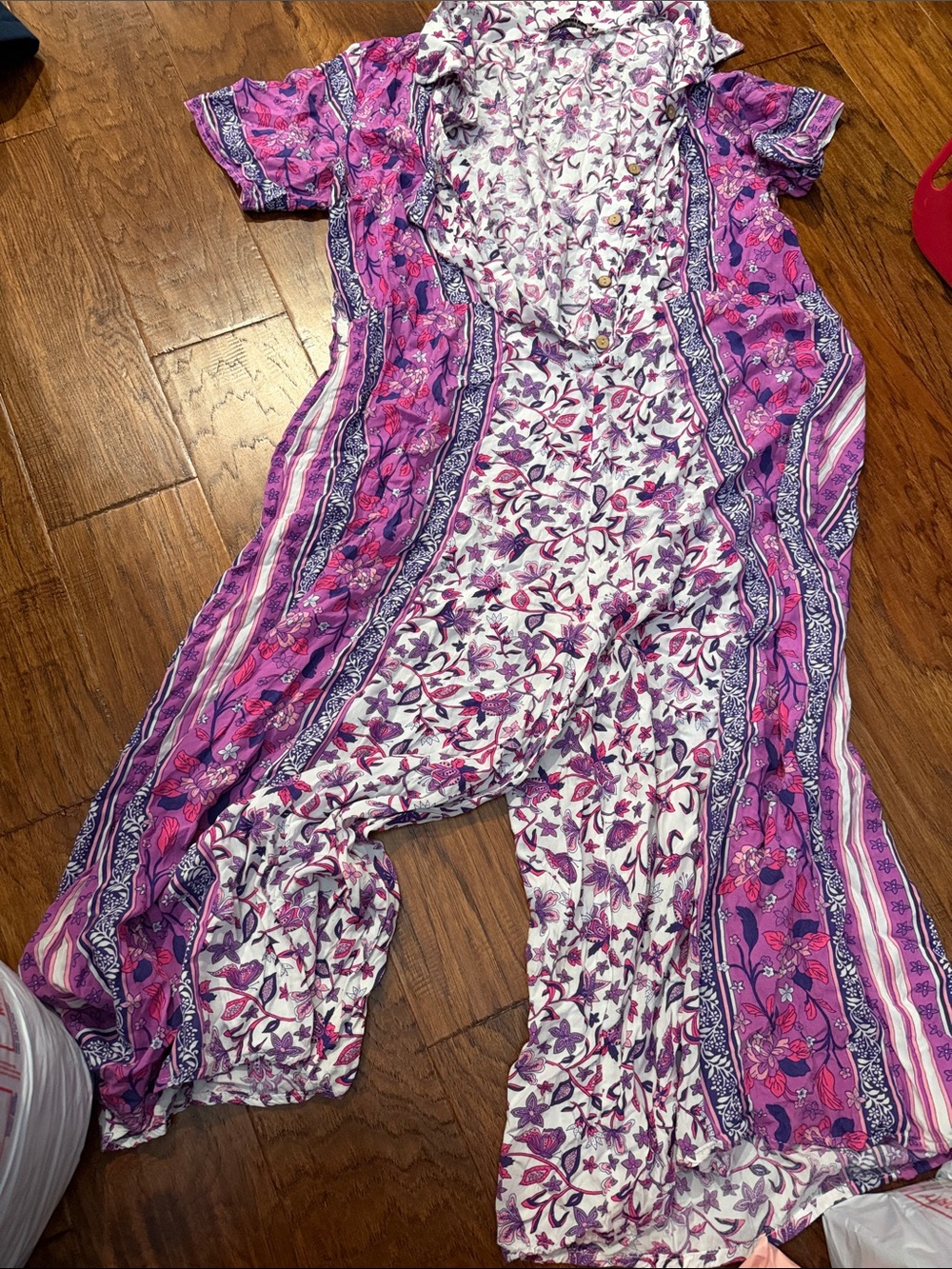 Floral Pink & Purple Short-Sleeve Jumpsuit Romper